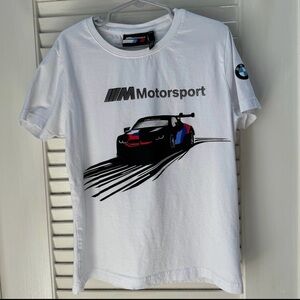 BMW Motorsport White Tee with BMW. Official BMW Tee
